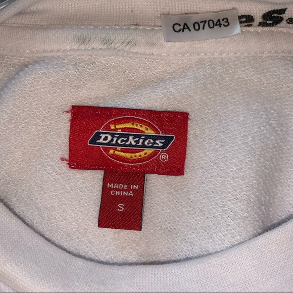 Dickies White Long Sleeve Crop Top Crewneck with black logo size S - Picture 3 of 4